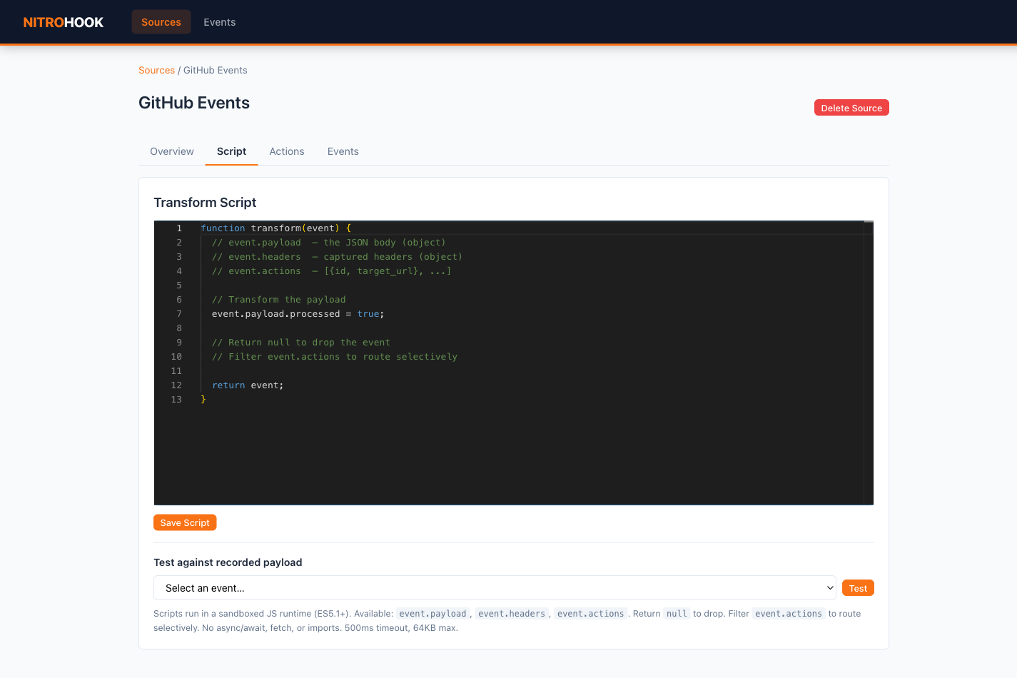 Transform script editor